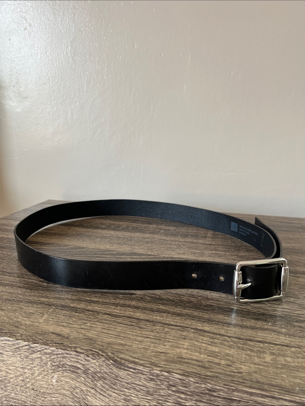 100% Leather GAP Black Belt with Silver Buckle